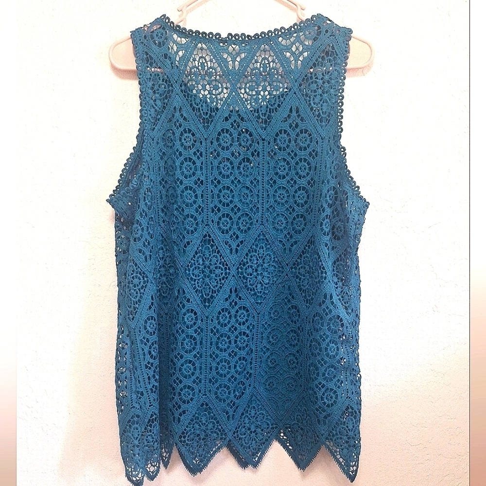 Simply Styled Pullover Sleeveless Green Crochet Women's Top Size L - Picture 4 of 9